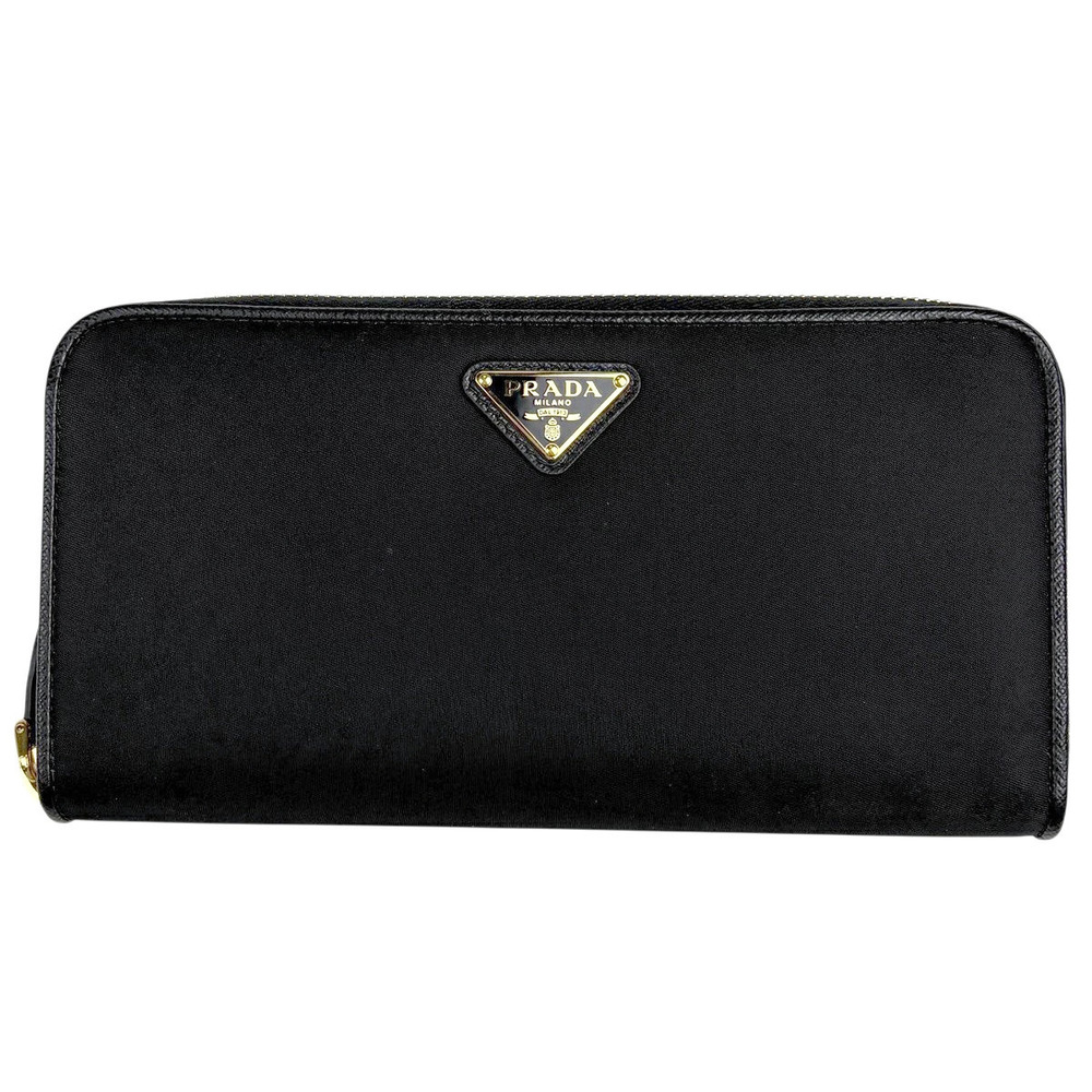 Prada Plate Round Zip Long Wallet Nero Black